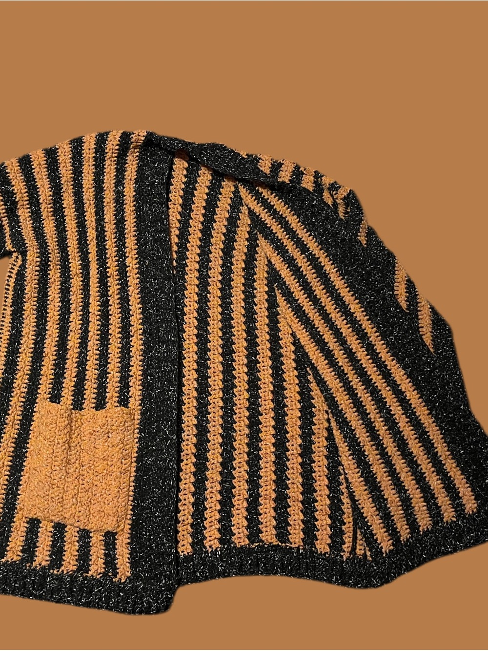Striped Crochet Cardigan in Black and Orange